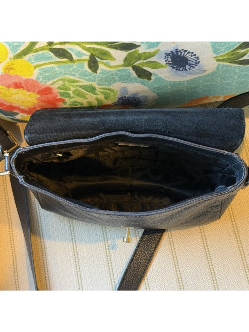 Furla Crossbody Bag Black Textured Leather Gold Accents - Picture 13 of 16